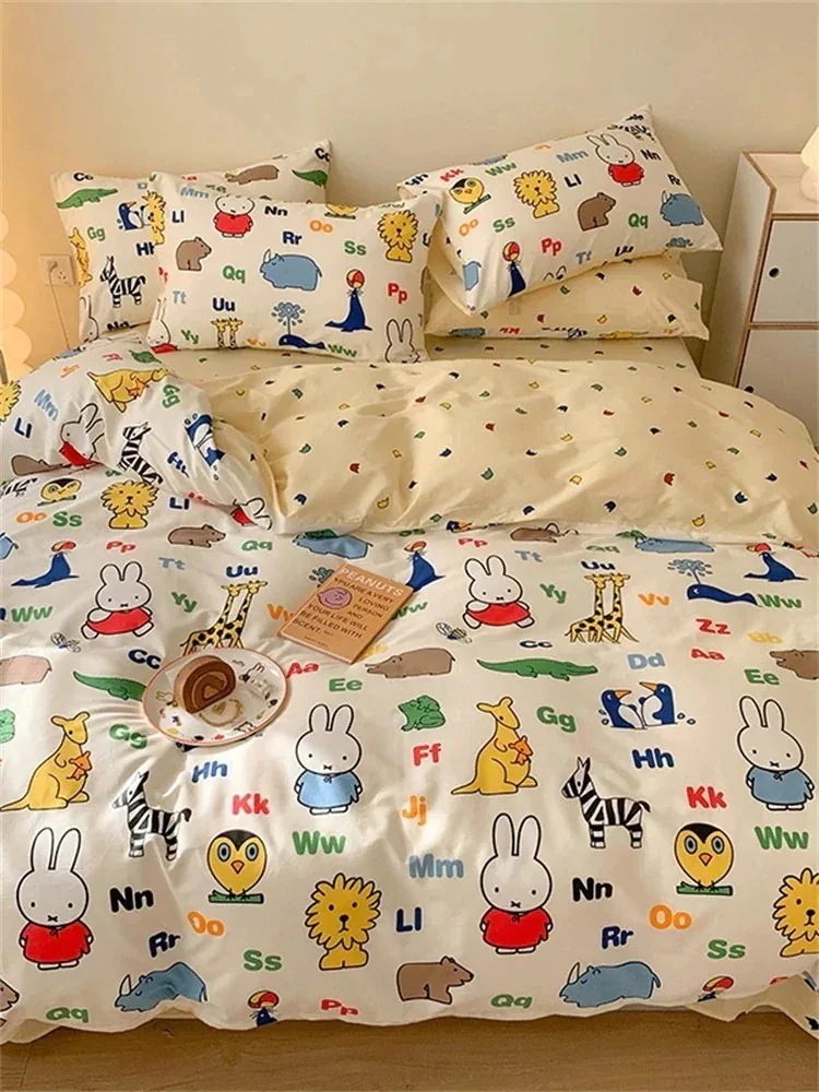 ミッフィーコットンベッド4点セット1.5mコットン掛け布団カバーベッドシーツドミトリー3点セット 4,601円