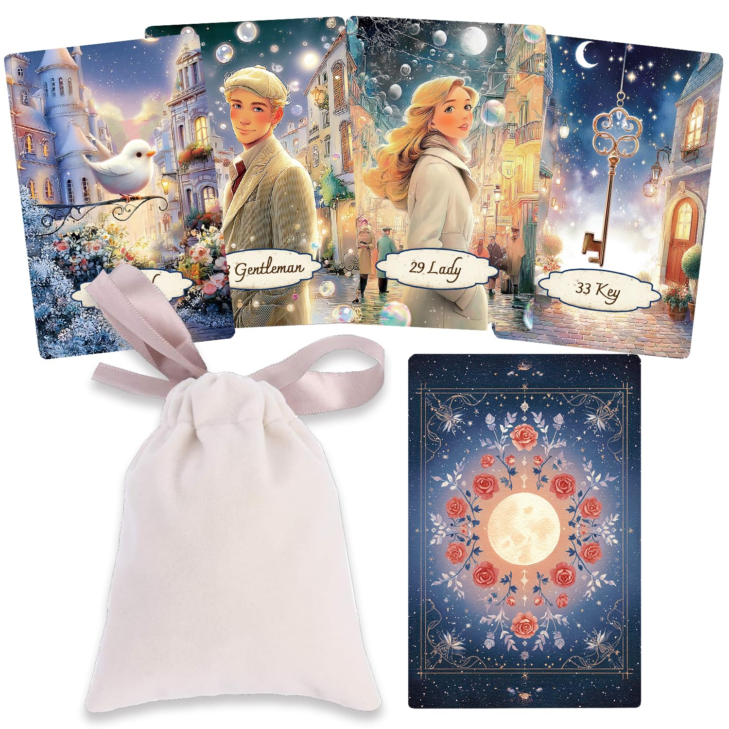 【正規輸入】Moon light Lenormand ムーンライトルノルマン 45枚【巾着ポーチつき】日本語のキーワードカード付き