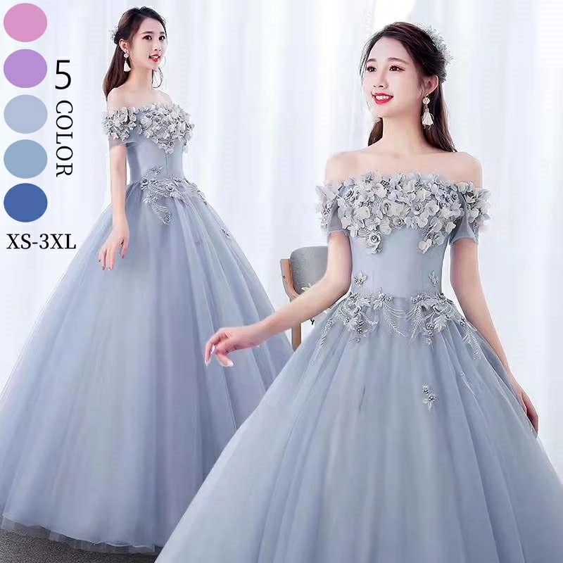 演奏会用ドレス ロングドレス ウエディングドレス パーティドレス ステージ 発表会 チュールドレス Aライン 花飾り 半袖 姫系ドレス お花嫁ドレス 豪華 大きいサイズ 大人 中高生 セレモニー コン