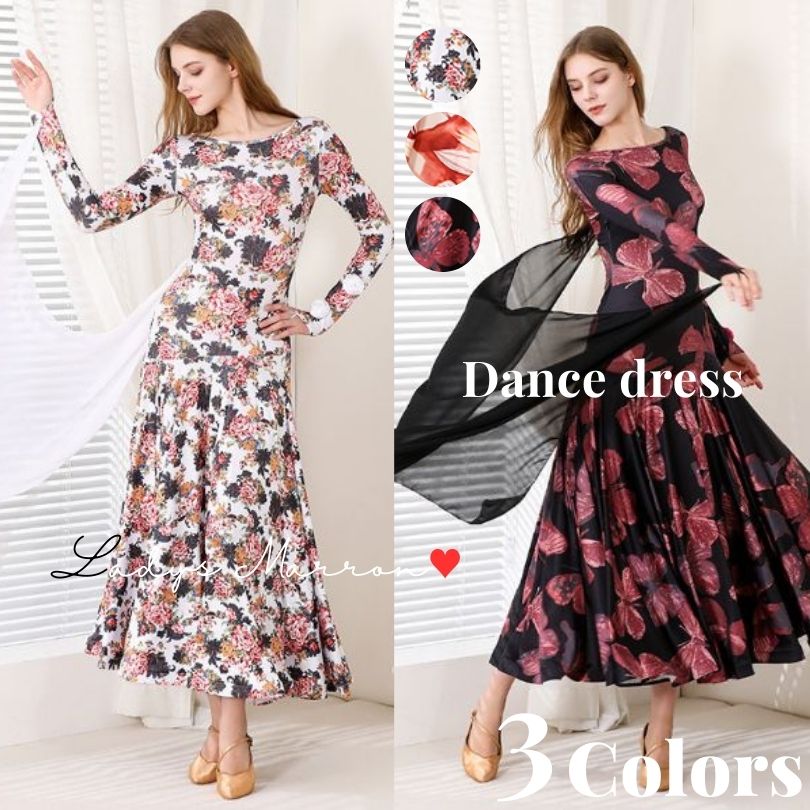 2点購入で200円割引すぐに発送可能 パーティードレス 社交ダンスドレス 社交ダンス衣装 花柄 スタンダード レディース 社交ダンスワンピース ステージ衣装 舞台衣装 ダンスドレス ダンスウェア 競技