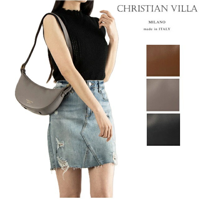 CHRISTIAN VILLA クリスチャンヴィラ ハンド バッグ ハーフムーンバッグ 2WAY ショルダーバッグ レディース イタリア製 牛革 レザー 5238