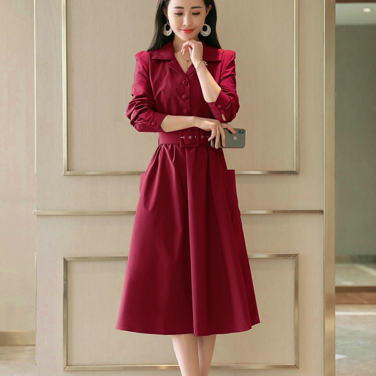 レディース ワンピース シャツワンピ ウエストベルト フレアスカート カジュアル 可愛い フェミニン きれいめ 上品 エレガント おしゃれ お出かけ お呼ばれ ワインレッド カーキ ブラック ベー