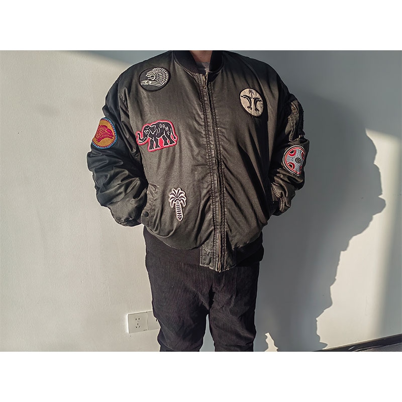 WASHED man boomer patches emb rib cotton padding boomer jacket