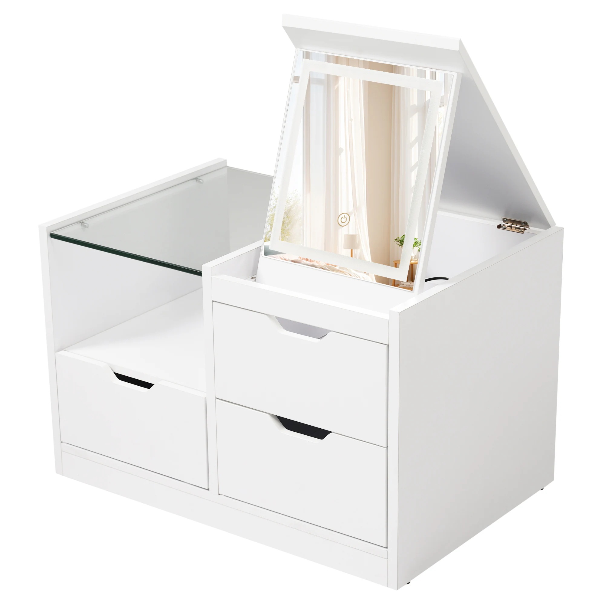 【即日発送　送.料.無.料】ドレッサーテーブル ドレッサー 化粧台 リビングテーブル 3色LED テーブル 鏡台 1台2役 ライト付き 女優ミラー 引き出し コンパクト 多機能 収納 メイク台 シンプ