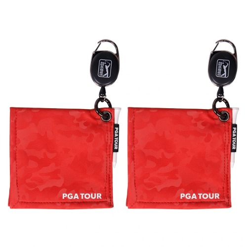 PGAツアー迷彩ゴルフリールクリーナースポーツタオル21PTACL - 赤×2便利なゴルフボールクラブヘッドブラシ用品