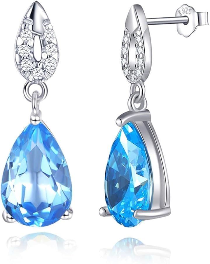 925純銀製 レディース ピアス 人工石( 11月 誕生石 スイスブルートパーズ)