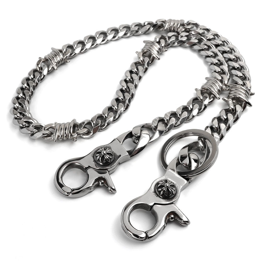 ステンレス ウォレットチェーン 有刺鉄線×喜平 2クリップ [wc083-n1128]