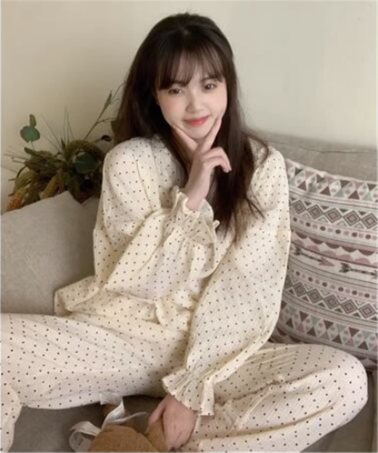 ルームウェア パジャマ 部屋着 寝巻き ナイトウェア ボタン 長袖 長ズボン レース ドット 大人可愛い きれいめ シンプル カジュアル 上品 お洒落 大人女子 ラフ ラブリー キュート ガーリー