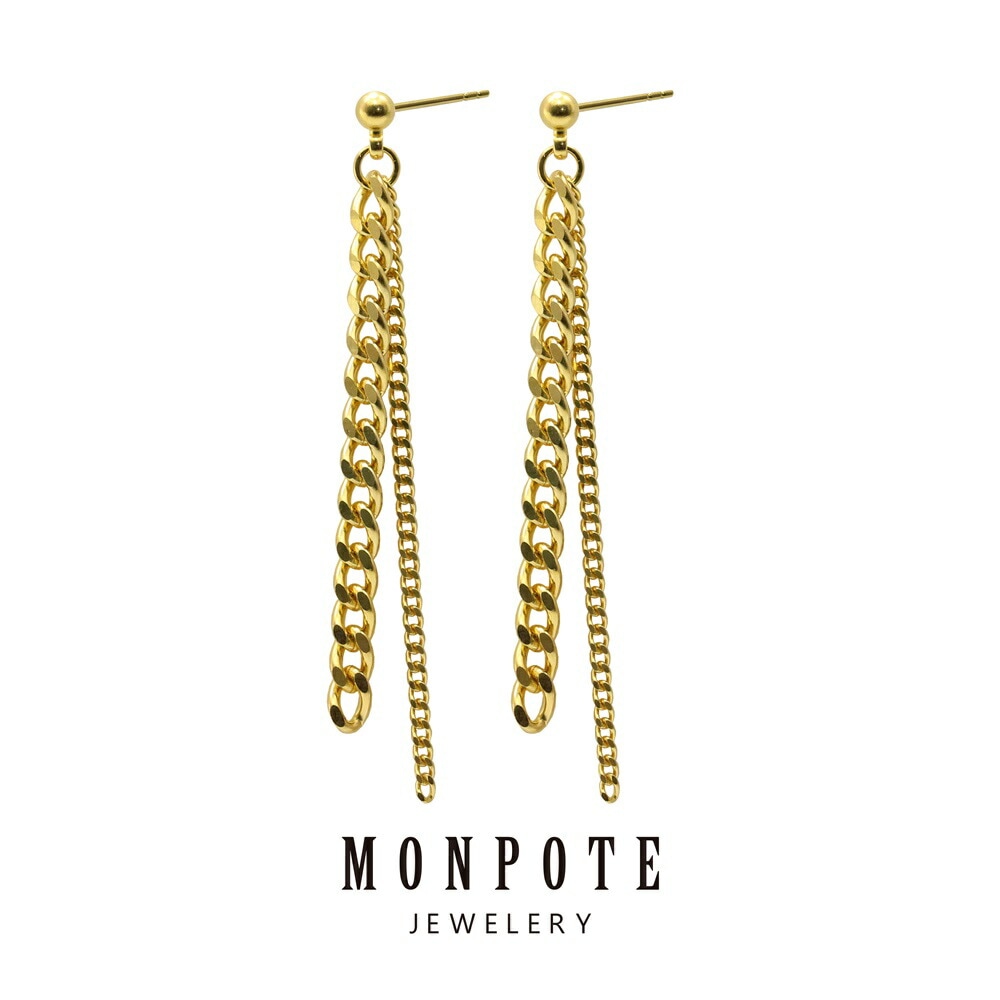 モンポット 大人 ロングピアス 揺れる チェーンピアス レディース スウィング スイングピアス イエローゴールド かっこいい かわいい 普段使い おしゃれ 女性 プレゼント 誕生日 結婚祝い 結婚記念