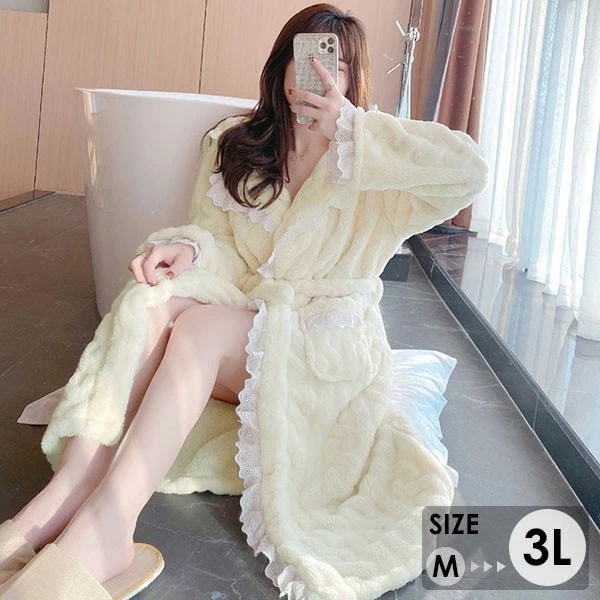 【激安開催！】もこもこ ナイトガウン ルームウェア 冬 パジャマ 長袖 着る毛布 前開き 寝巻き 部屋着 暖かい あったか モコモコ 大人用 ふわふわ レディース 女性用 ガウン かわいい 可愛い ギ