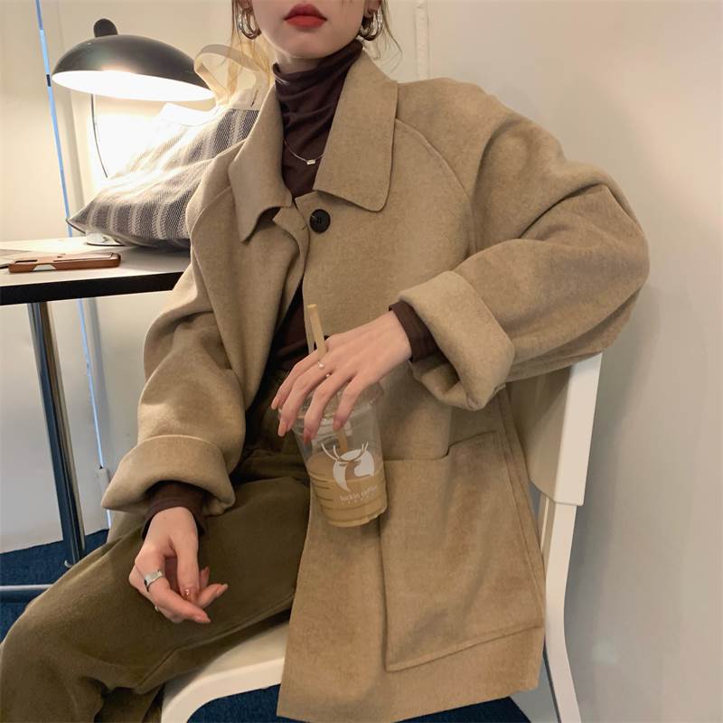 アウター レディース 上着 コート 個性的 ミディアム丈 長袖 襟付き 無地 オートミール