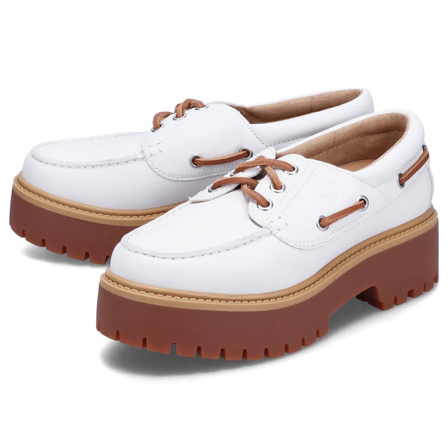 デッキシューズ モカシン ストーン ストリート スリーアイ レディース 厚底 ホワイト 白 A64F4