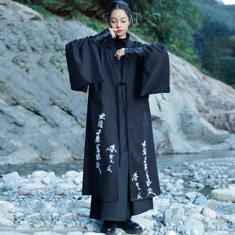 【快速出荷】チャイナ風コート 長袖 カーディガン 秋冬 ロングコート レディース アウター ラシャコート 黒 ゆったり 中華服 漢服 フリーサイズ 男女兼用