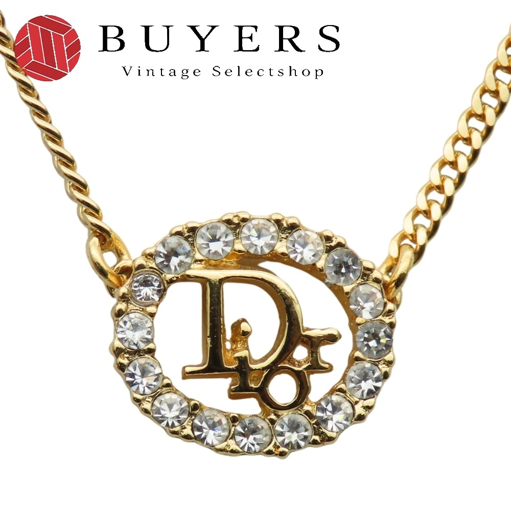 中古 ネックレス CDロゴ メタル ラインストーン ゴールド GP メッキ アクセサリー レディース 女性