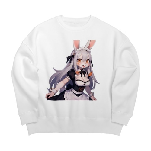 【文字入れ可能受注生産】白うさぎの女の子　メイド　ケモナー ビッグシルエットスウェット