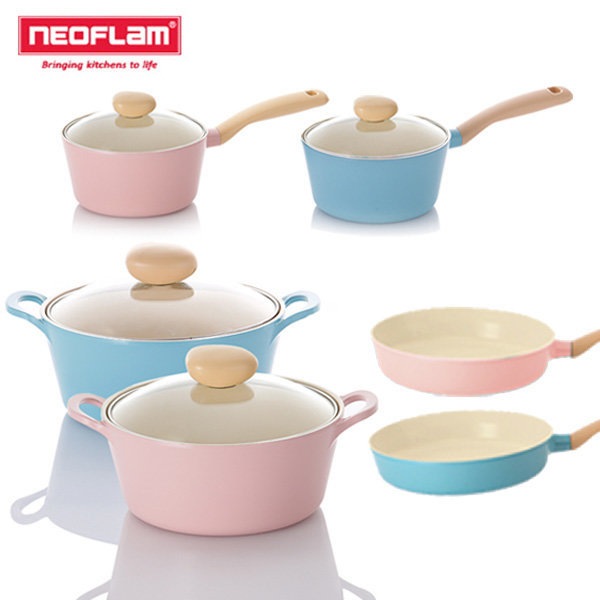 ネオフラーム レトロ鍋(ガラス蓋)エコローンコーティング鍋深型フライパン