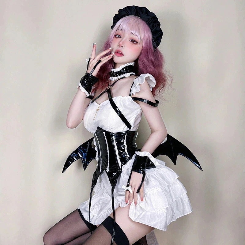 [厳選品質]ハロウィーン衣装暗黒ゴシック黒メイド服セクシー小悪魔制服誘惑キャラクターがコウモリ服を演じるコスム01