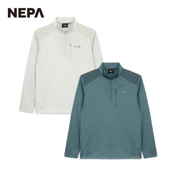 男性マウンテンブロック長袖ジップアップTシャツ_7K15403