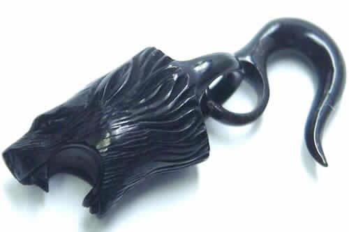 金属アレルギー対応 ボディピアス 6G レオチャームバッファローホーンフック 6ゲージ 豹の顔 ライオン 動物 アニマル 獅子 水牛の骨 立体 リアル 3D 大きい 太い leohpxxxxxxxx