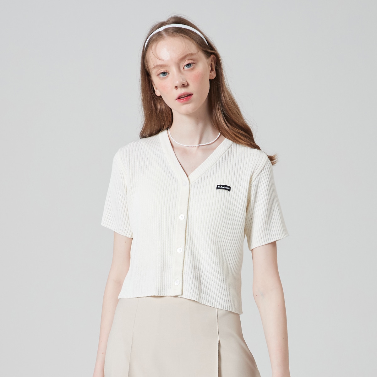 半Vネックリブニットカーディガン(3色)