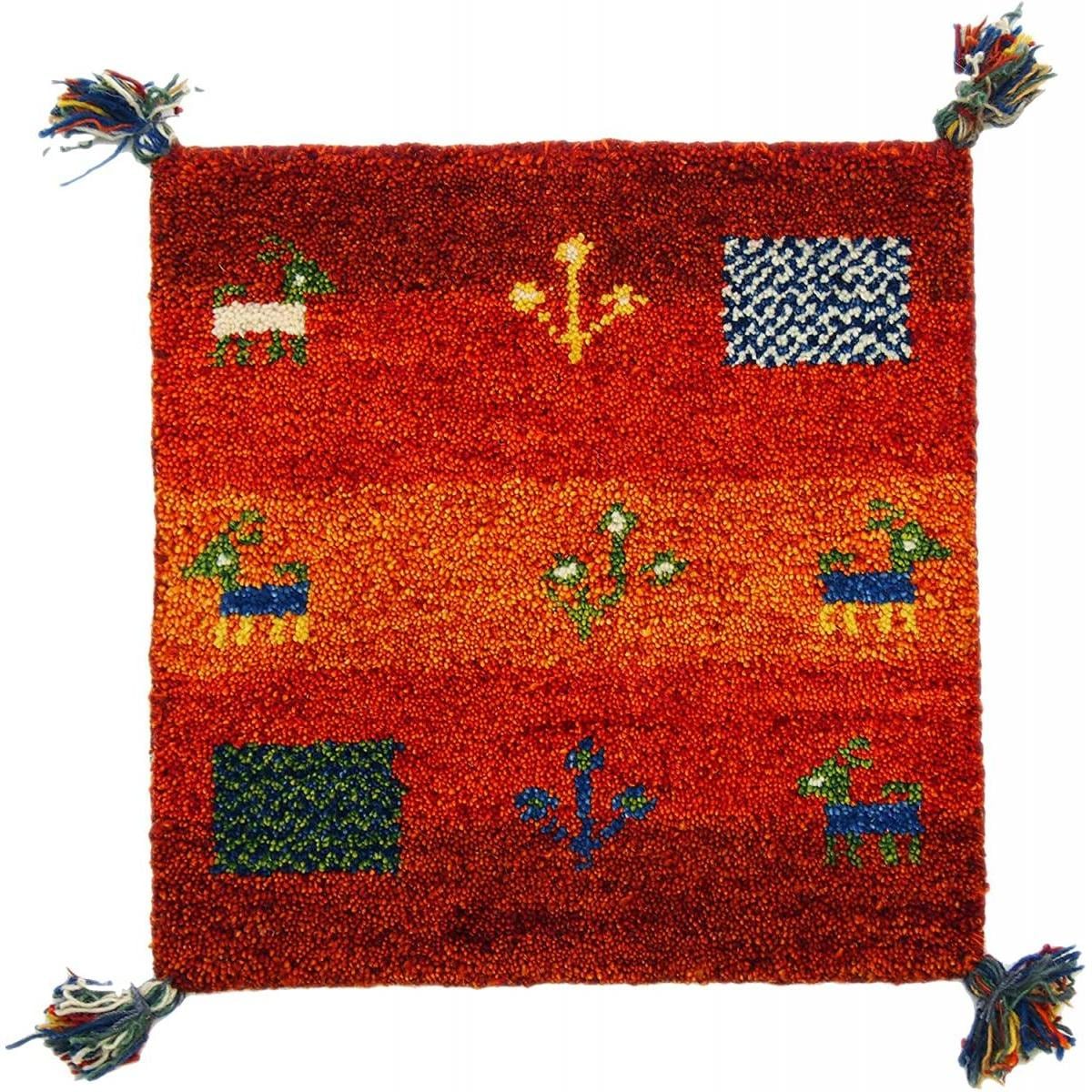 萩原 ギャッベ チェアパット オレンジ 1枚「GABBEH D16」 約40×40cm チェアマット 座布団 イス用 マット ウール 4,969円