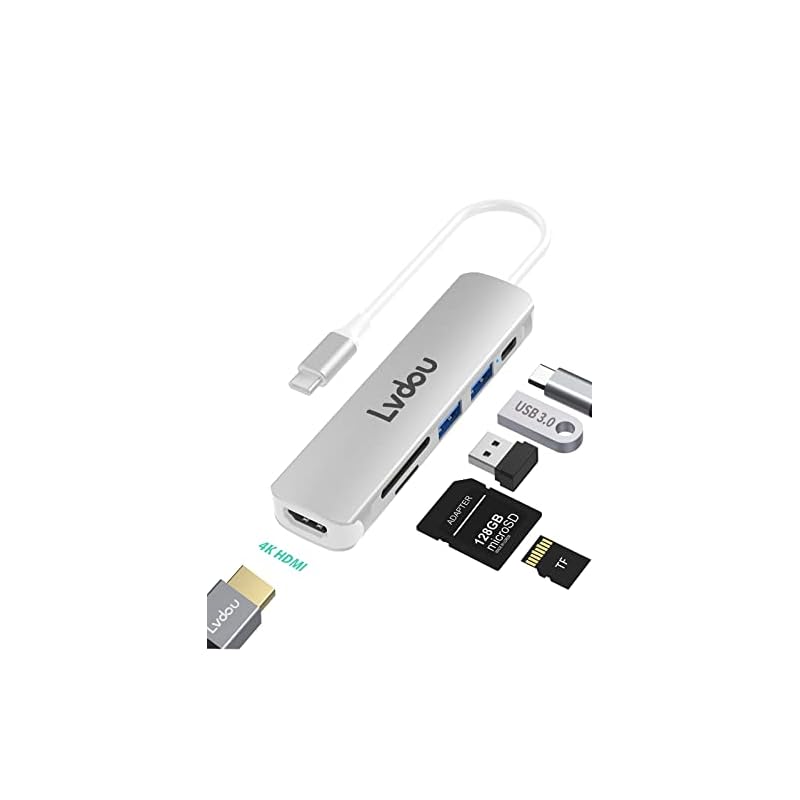 USB C ハブ アダプタ 6-in-1 Lvdou マルチポート USB ハブ Type-C 85W PD充電 4K HDMI Micro SD / SDカードリーダー USB-C 交換アダプタ M