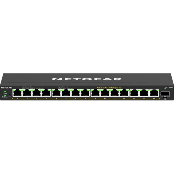 GS316EPP-100JPS SOHO/家庭向けPoE+対応 (231W) ギガビット15ポート SFP 1スロット アンマネージプラススイッチ