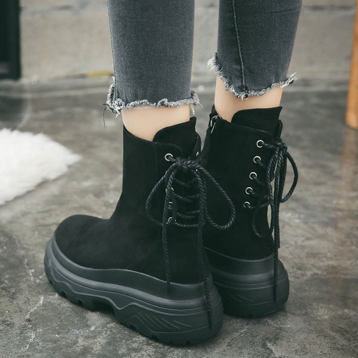 ショートブーツ レディース ローヒール 厚底 シューズ 靴 無地 カジュアルシューズ 美脚 歩きやす