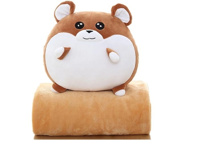 【2枚購入で1oo円OFF】ぬいぐるみ　ハムスター　ブランケット付き　エアコン部屋用毛布付き　オフェスに使用　お洒落　可愛い動物　37センチ　カフェ色　ピンク　グレー