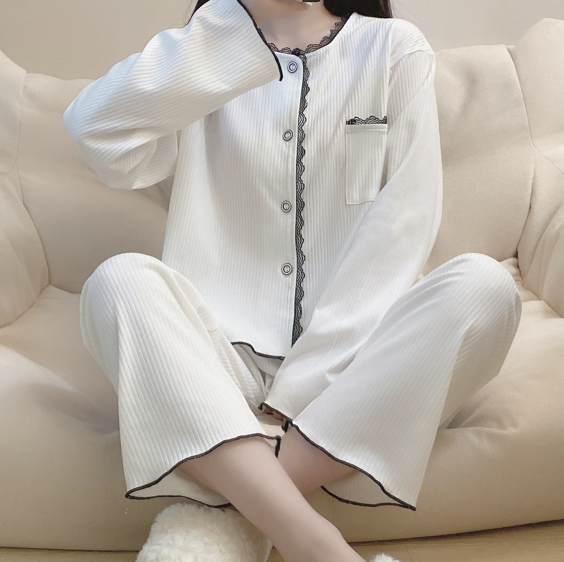 部屋着 寝巻き パジャマ セットアップ レディース ルームウェア 前開き 綿 長袖 大きいサイズ ゆ 下着 レッグウェア