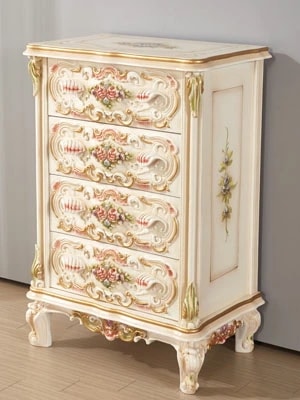 新ロココスリム 4段チェスト 開梱サービス付ロココ調 ロココ 猫脚 プリンセス ヨーロピアン 姫 姫系 おしゃれ 雑貨 インテリア 輸入家具 チェスト 白家具 エレガント 高級