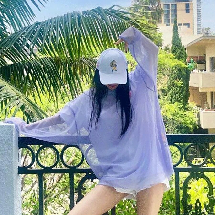 レディースロングＴシャツ 長袖 シースルー クルーネック l トップス 春 夏 大人可愛い オタ活 推し活 推し色コーデ シンプル カジュアル 重ね着 透け感 個性的 おしゃれ お洒落 ル