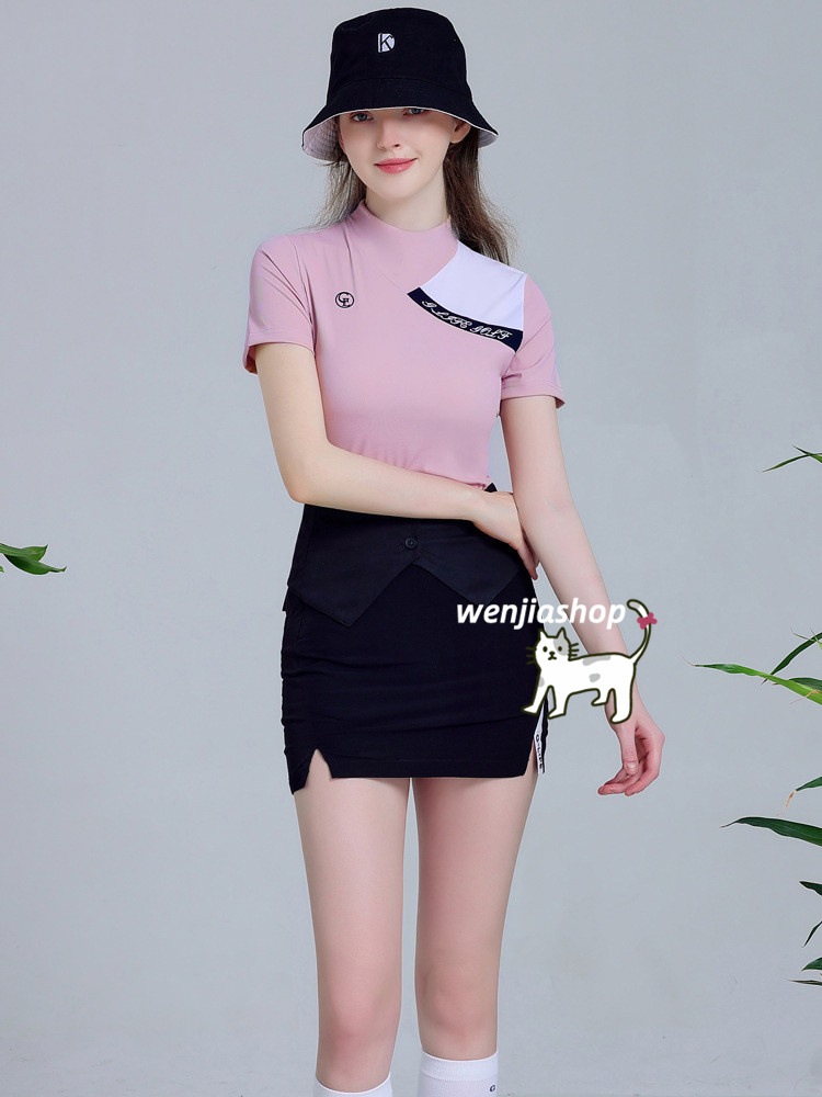 ゴルフウェア レディース スポーツウェア ゴルフスカート 日焼け止め 半袖 Tシャツ スカート 上下セット 黒 ピンク 速乾 春 夏 大きいサイズ 韓国風 INS おしゃれ