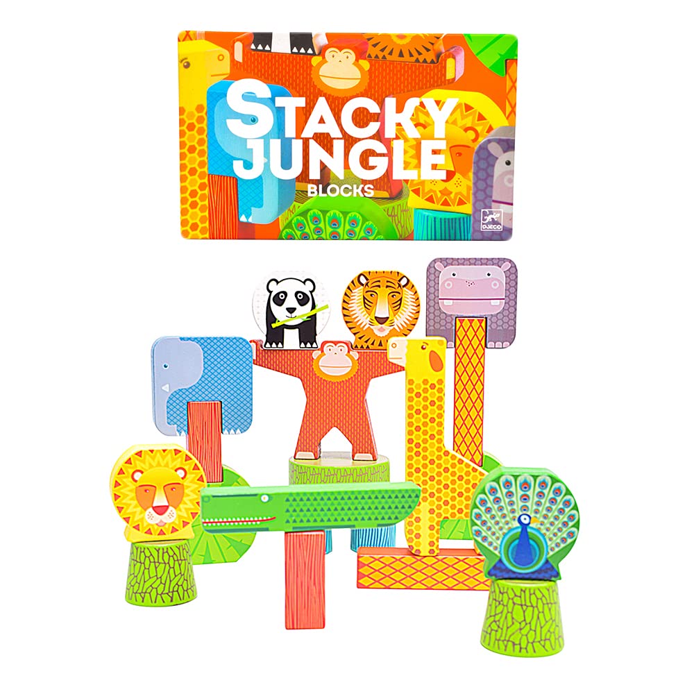 DJECO ジェコ スタッキー ジャングル 積み木 木製 つみき 重ねる 動物 ブロック バランスゲーム 知育玩具 1歳 2歳 3歳 男の子 女の子 幼児 赤ちゃん 出産祝い プレゼント ギフト おも