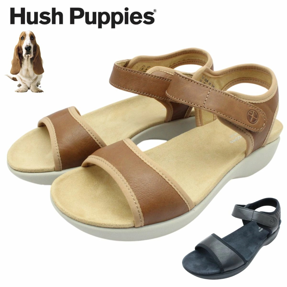ハッシュパピー レディース コンフォート レザー サンダル オープントゥ ベルクロ 婦人 靴 Hush puppies HPW11096 HW06699007