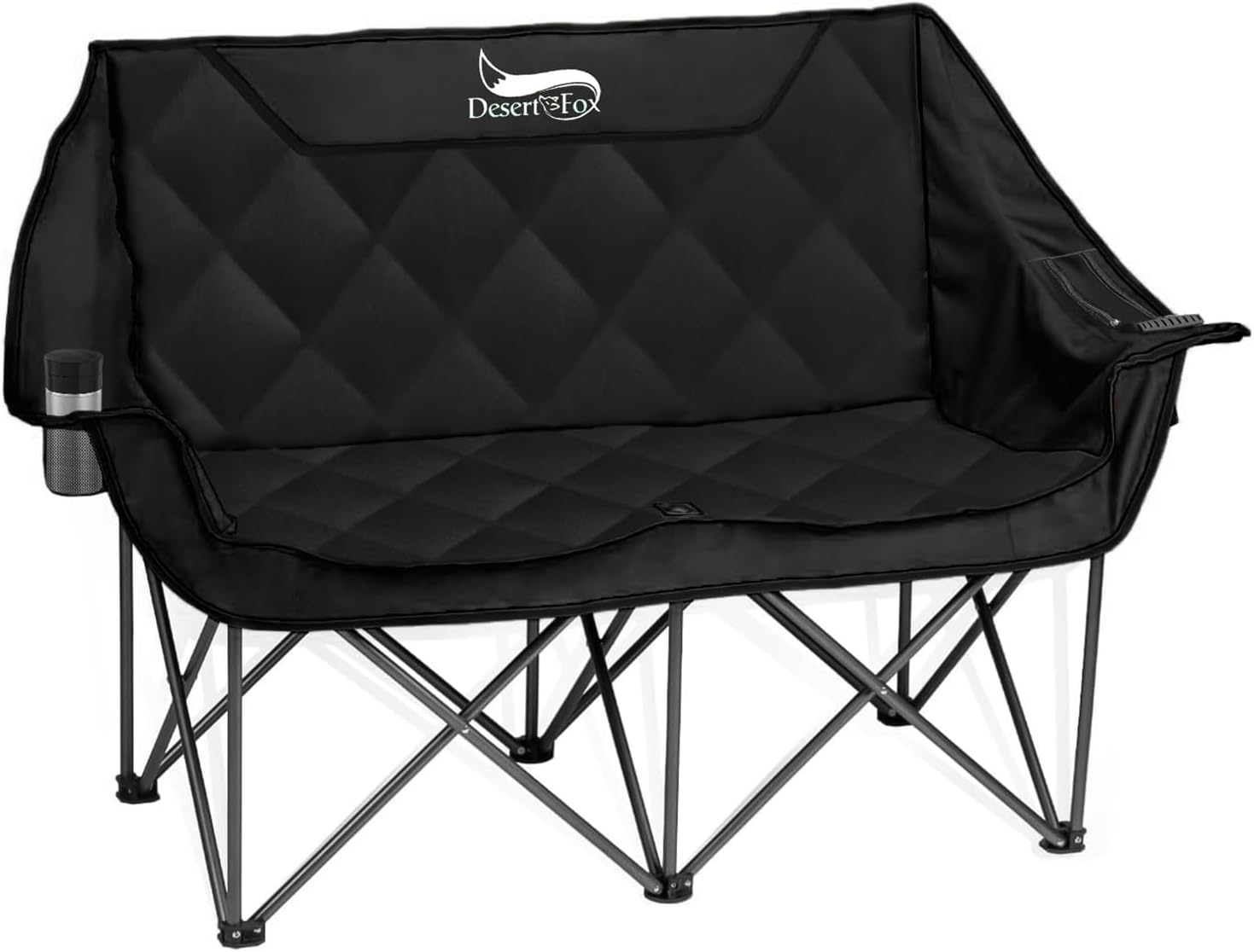 DesertFox キャンプ 椅子 2人掛け アウトドアチェア 二人用 折りたたみ コンパクト ソファチェア カップルチェア【独自開発のカップホルダー&クーラーボックス】 【耐荷重300kg】