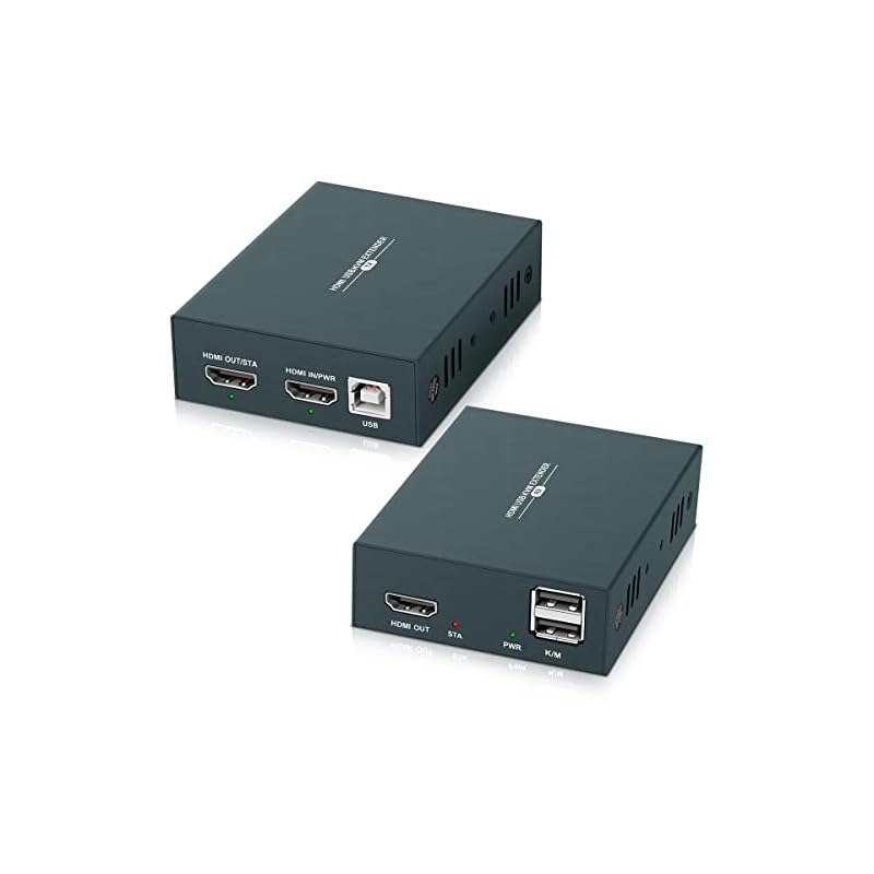 HDMI KVMエクステンダー1080P@60Hz 最大50mのCat5e / 6/7イーサネットケーブル伝送をサポート-USBキーボードマウスのサポートループアウトおよびPOC機能付き金属ケー