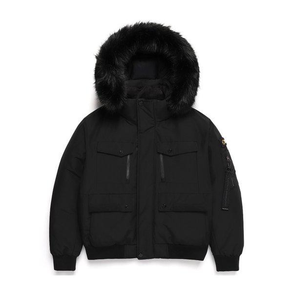 N244WDW030 女性タルガファートリミングフード付きダウンジャンパー カーボンブラック