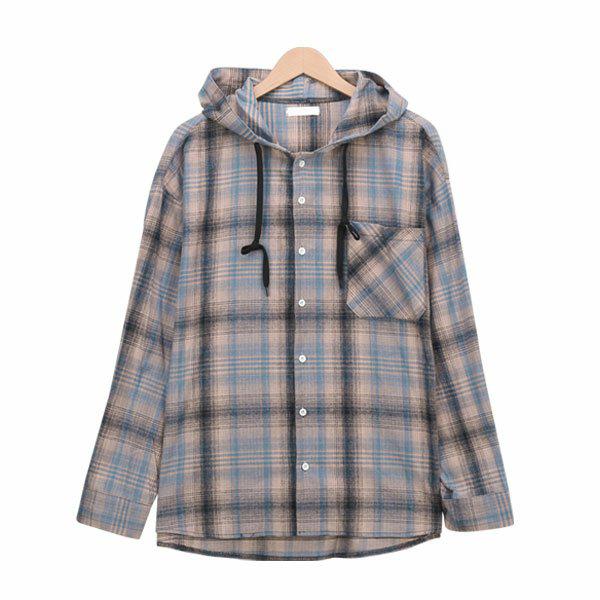男女兼用シャツ ビンテージ フード付きシャツ チェックシャツ SRI049