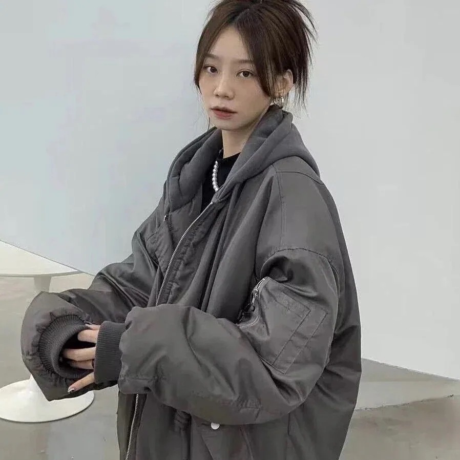 人气作韓国ファッションジャケットコート秋冬アウター暖かい防風通勤コートレディース裹起毛冬大きいサイズショート丈コートフード秋冬厚綿服保温防寒加厚付き冬アウター