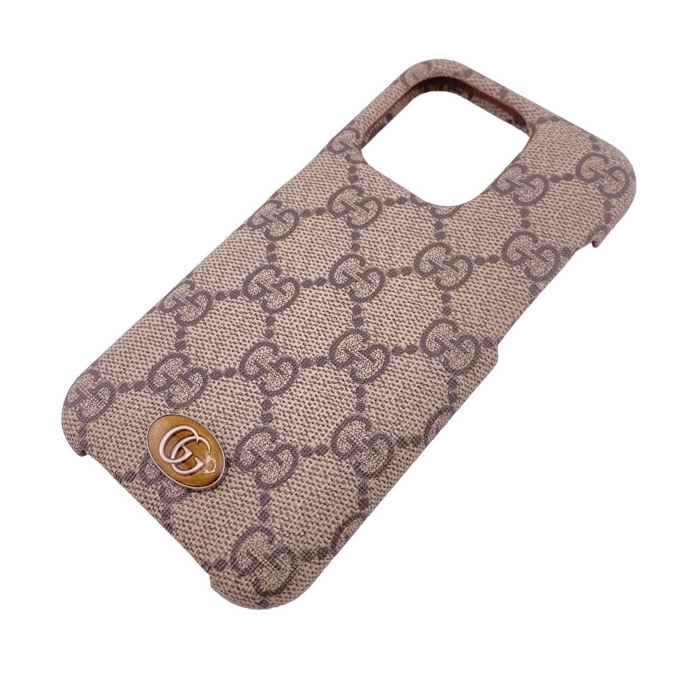 753610 iPhone14PRO GGスプリーム PVC iPhoneケース ベージュ ユニセックス ブランド