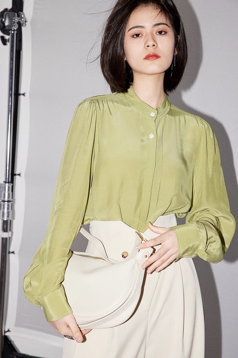 スタンドカラー シャツ グリーン リアル ウェア シンプル スタイリッシュ レディース トップス トップス シャツ 袖あり 長袖 襟なし 大人可愛い きれいめ シンプル カジュアル 大人 上品 11,766円