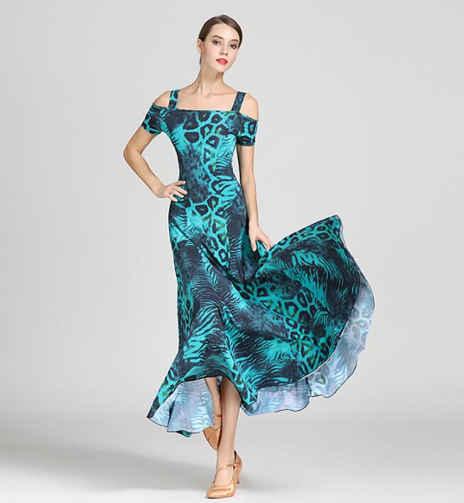 花柄 袖あり ダンスウェア 社交ダンス衣装ロング丈ワンピース モダンドレス ワルツ ステージ衣装 スレンダー 練習着 社交ダンス パーティー競技用のドレス モダン衣装 社交ダンス 社交ダンスドレス ス