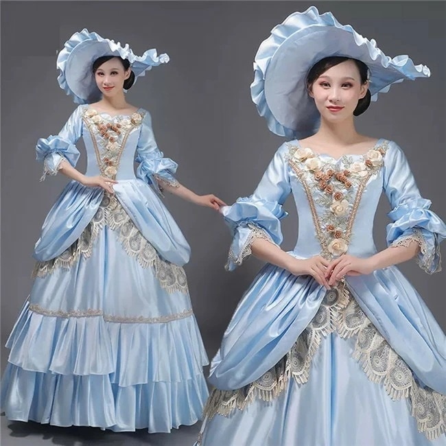 シャンパン/ライトブルー 貴族 衣装 王族服 ジュリエット カラードレス 新劇演出 現代劇演出 ヨーロッパ風 結婚式 演出服 パーティードレス　コスプレ衣装　コスチューム　S/M/L/XL