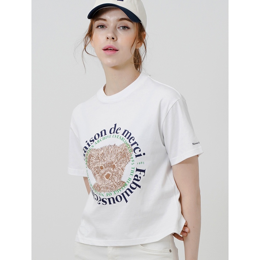 ファビュラスアーカイブ女性用ベアフレンズリラックスクロップTシャツホワイトネイビー (FCC2TS386W)