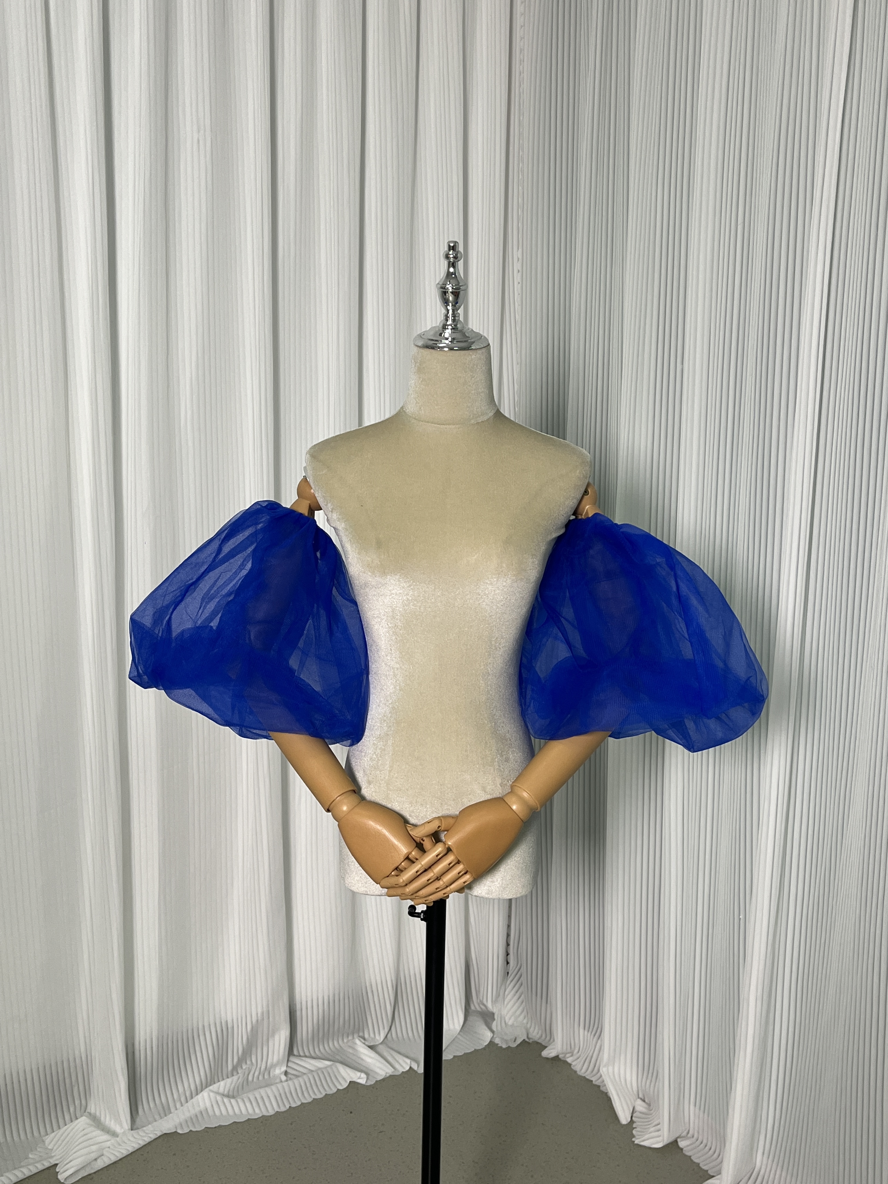 パフスリーブ ジュエルブルー ソフトチュール ストレッチ 結婚式 前撮り 可愛い