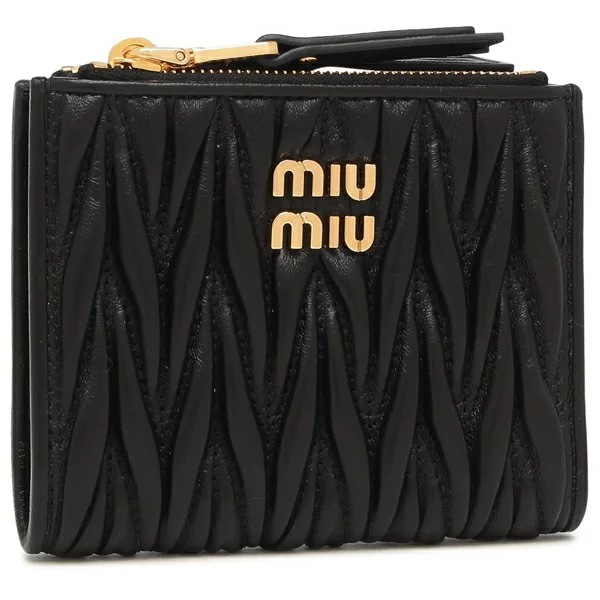二つ折り財布 マテラッセ ブラック ゴールド レディース MIU MIU 5ML024 AFPP F0002