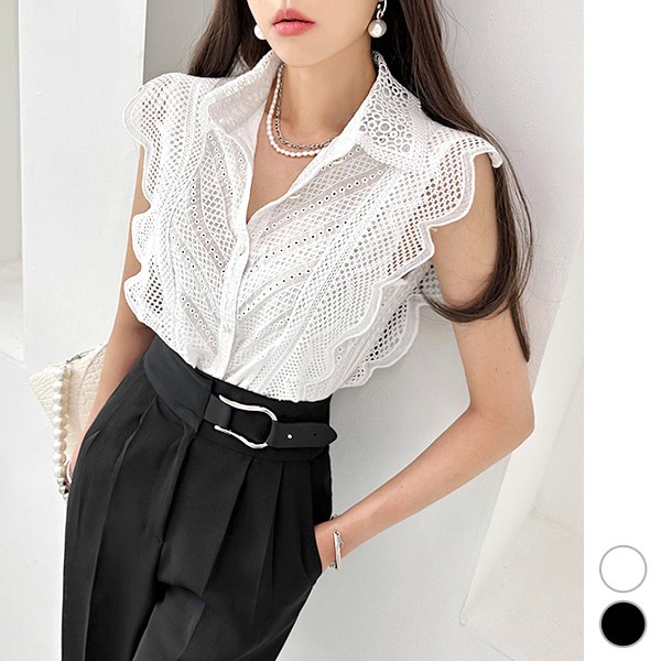 ブラウス レディース トップス ノースリーブ パンチングレース レース シャツ フリル 上品 きれいめ 春 夏 20代 30代 40代 50代 韓国 to26076 5,699円