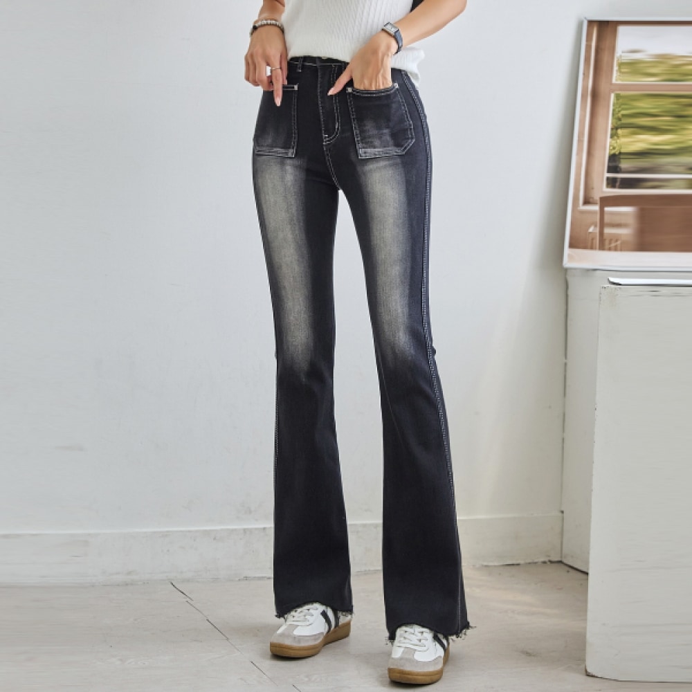 (NAK21) (S~XL) ユニークフロントポケットブーツカットパンツ NK43-P-1