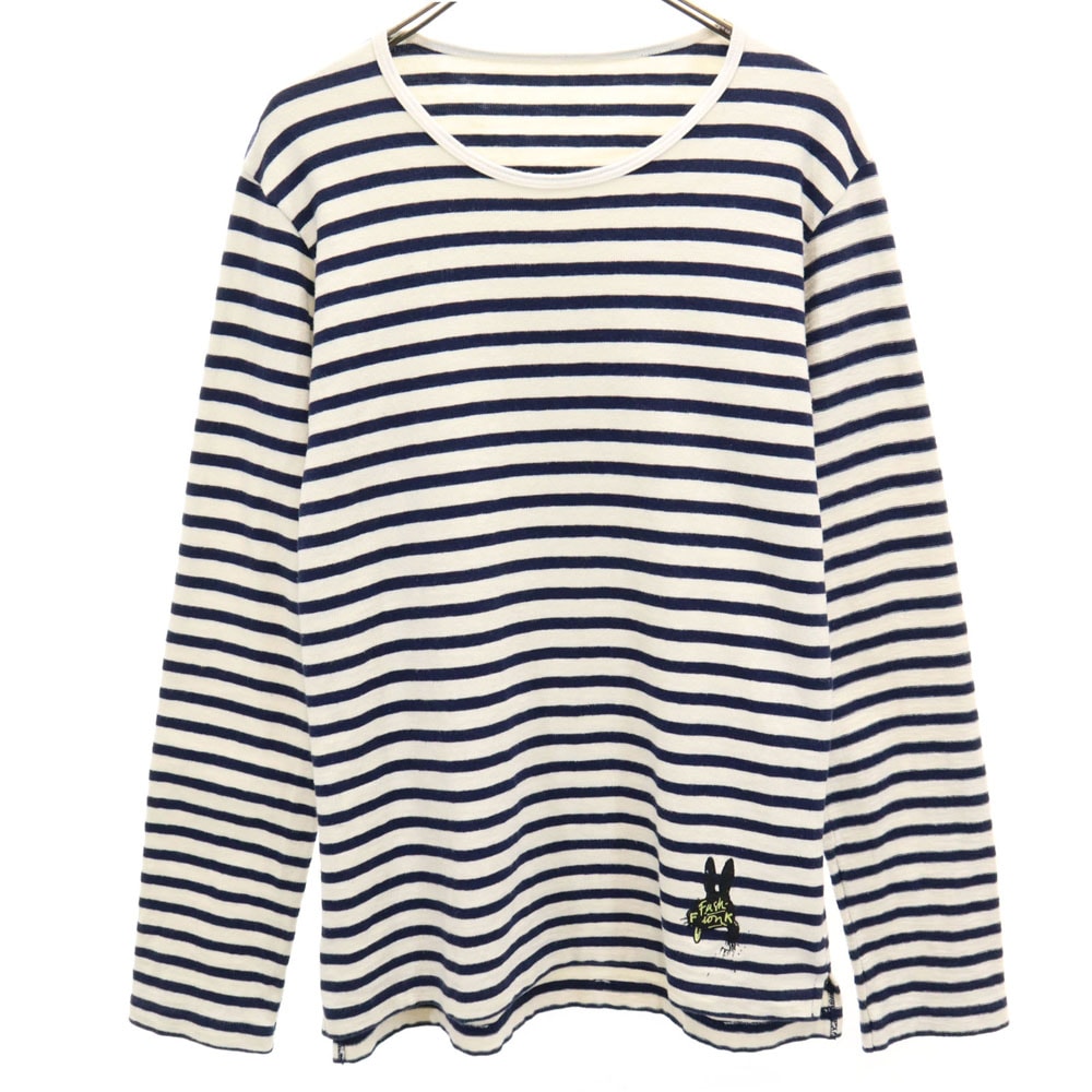 ボーダー柄 長袖 Tシャツ L ホワイト ヨウジヤマモト カットソー ロンT メンズ